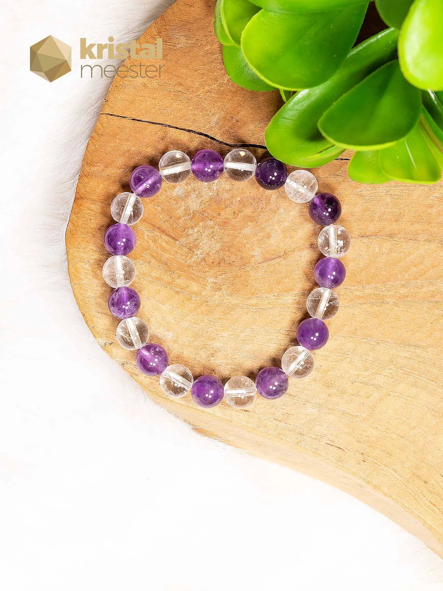 Amethist en Bergkristal Kogelarmband - 8mm