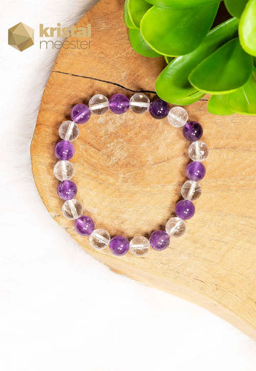 Amethist en Bergkristal Kogelarmband - 8mm