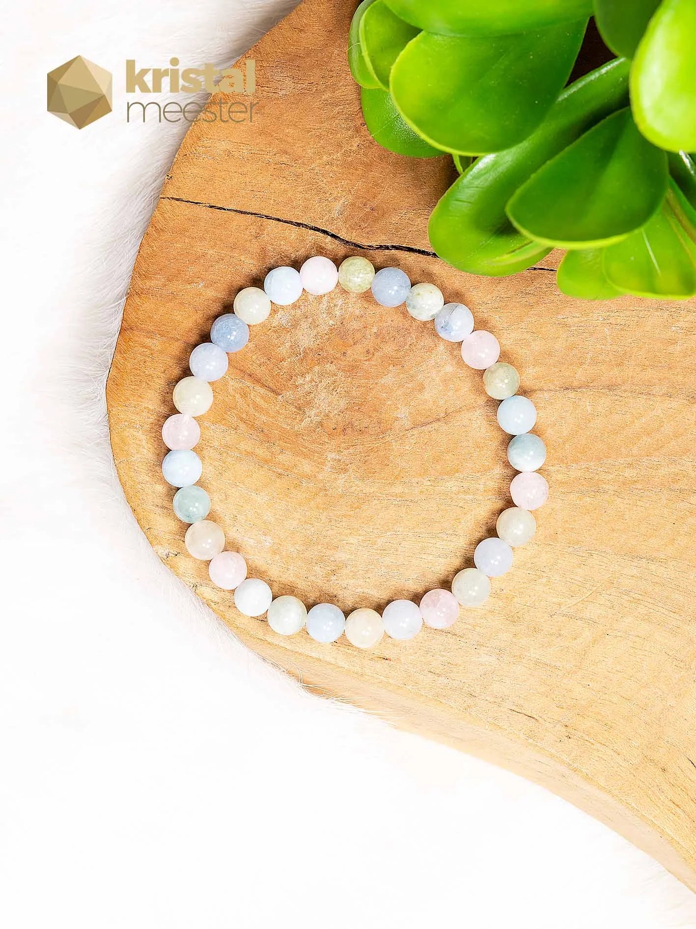 Aquamarijn, Beryl en Morganiet Kogelarmband - 6 mm
