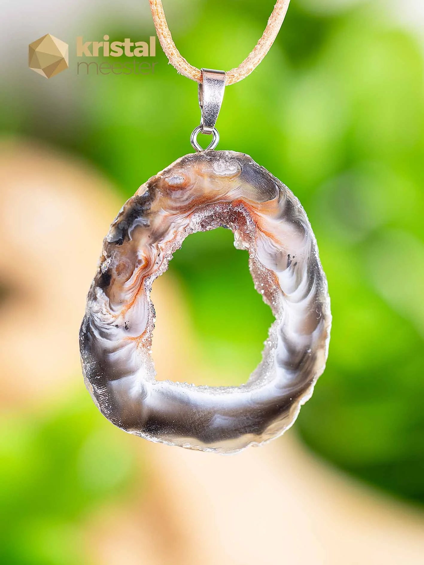 Agaat Geode hanger met zilver oog - nr. 5