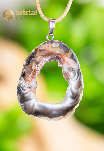 Agaat Geode hanger met zilver oog - nr. 5