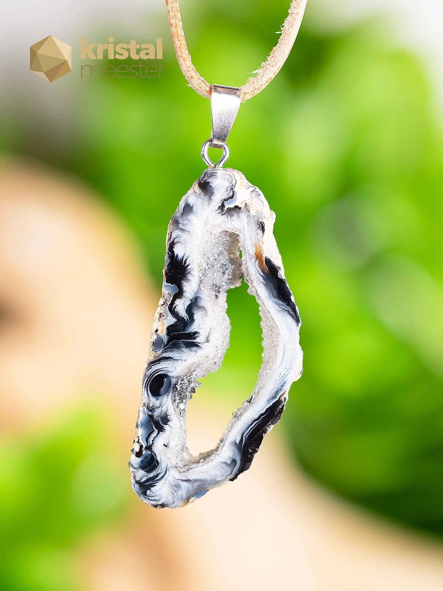 Agaat Geode hanger met zilver oog - nr. 6
