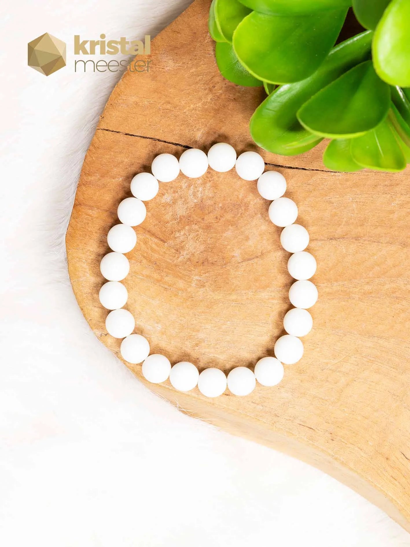 Agaat Wit Kogelarmband - 8 mm