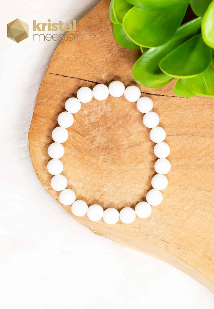 Agaat Wit Kogelarmband - 8 mm