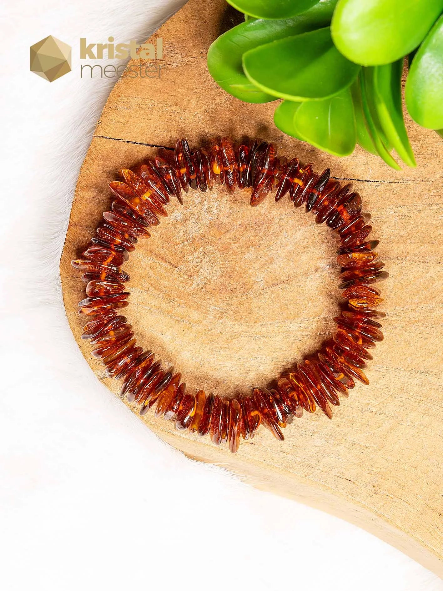 Barnsteen Splitarmband Cognac