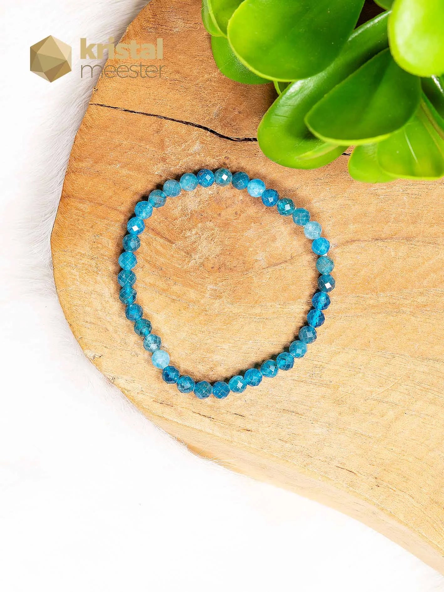 Blauwe Apatiet facet geslepen armband - 4 mm - kind