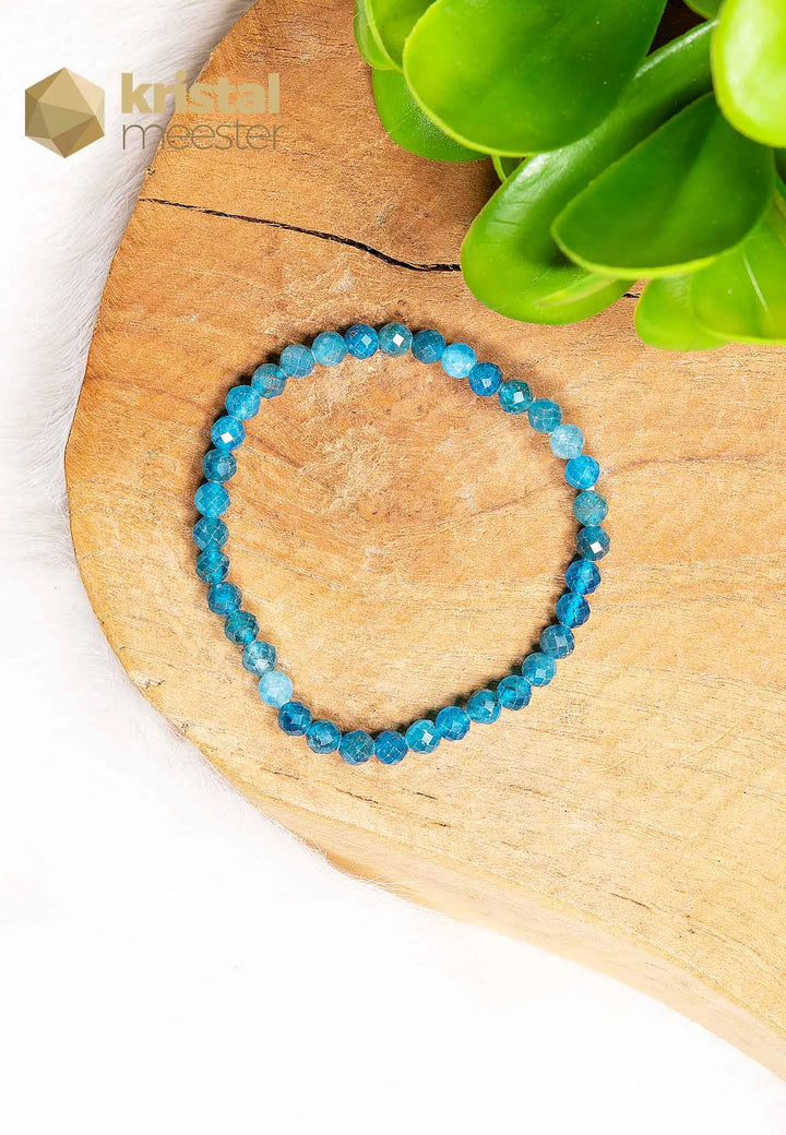 Blauwe Apatiet facet geslepen armband - 4 mm - kind