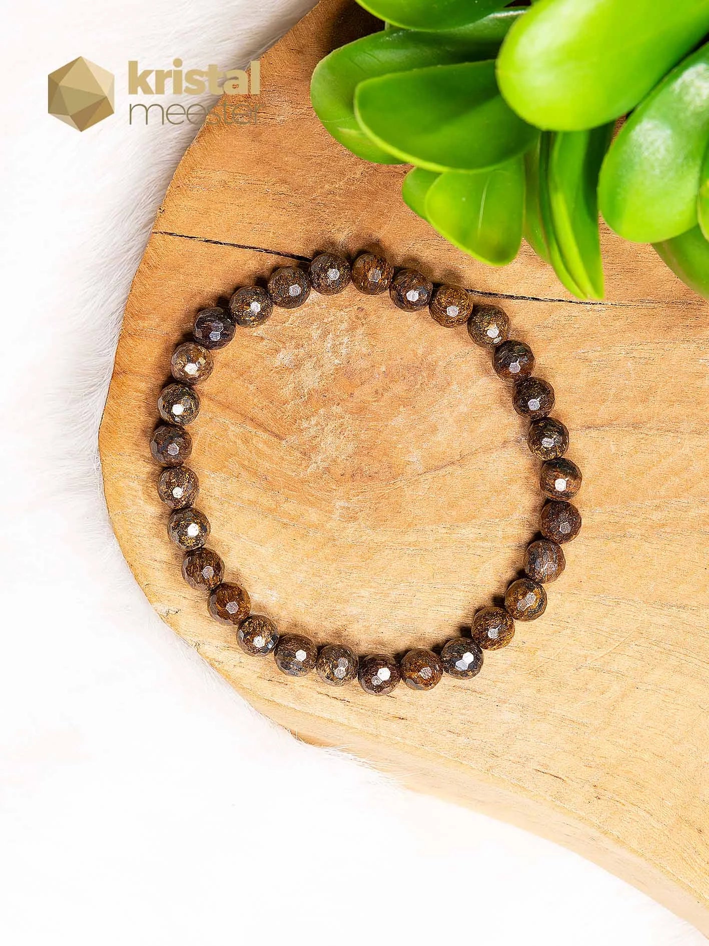 Bronziet facet geslepen armband  - 6 mm