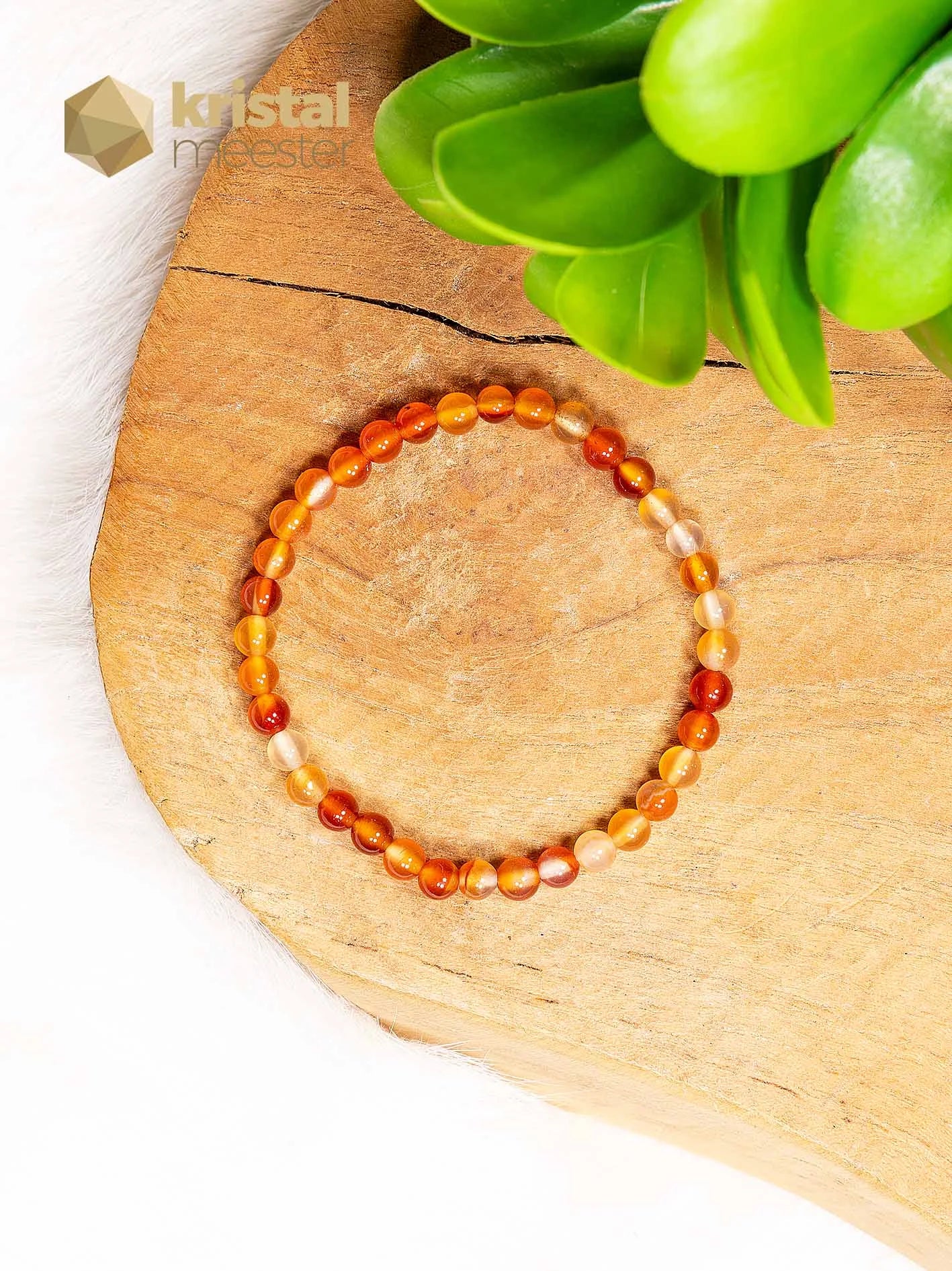 Carneool Kogelarmband oranje / rood - 4 mm - Kind