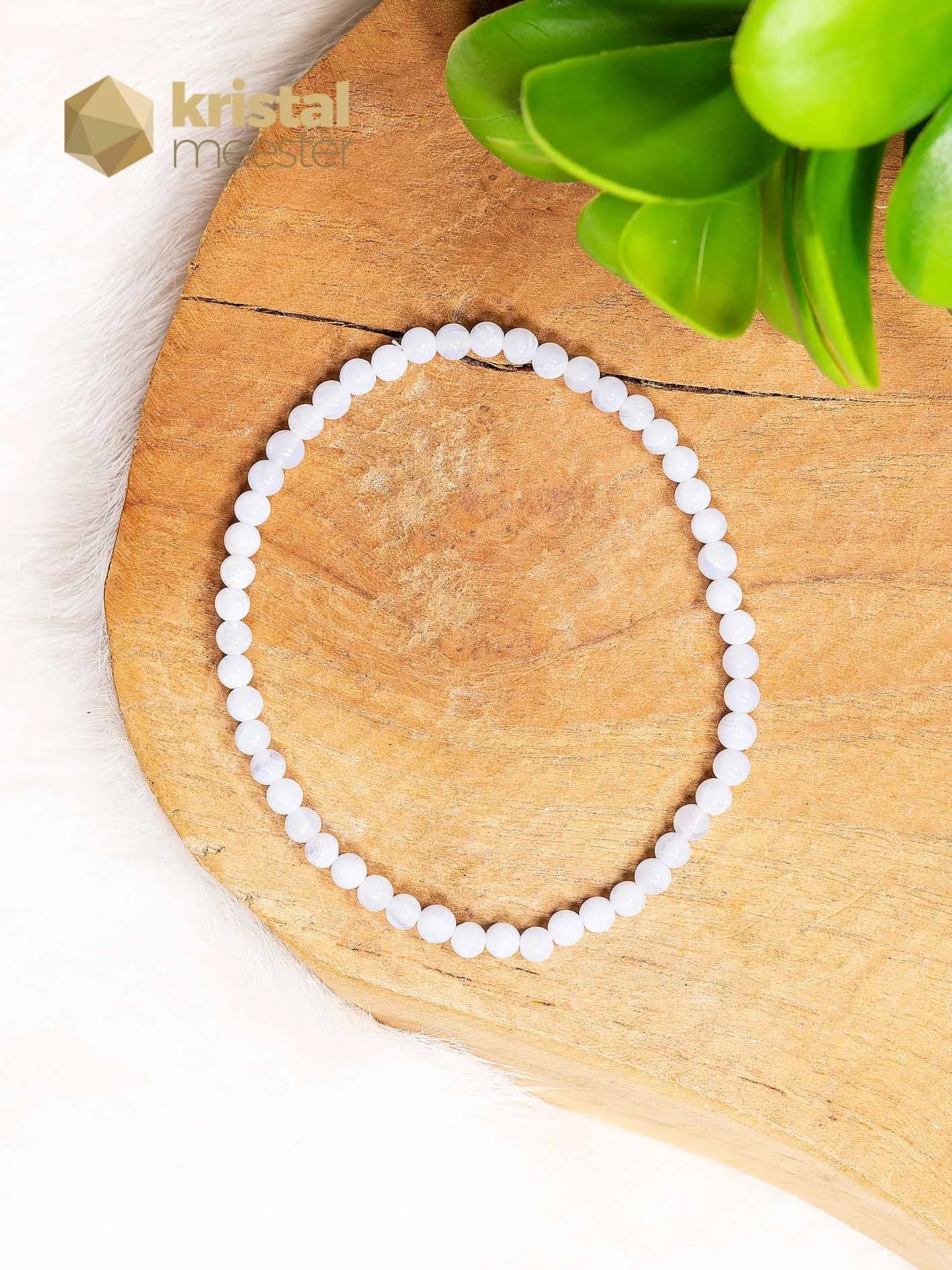 Blauwe Chalcedoon Kogelarmband - 3 mm