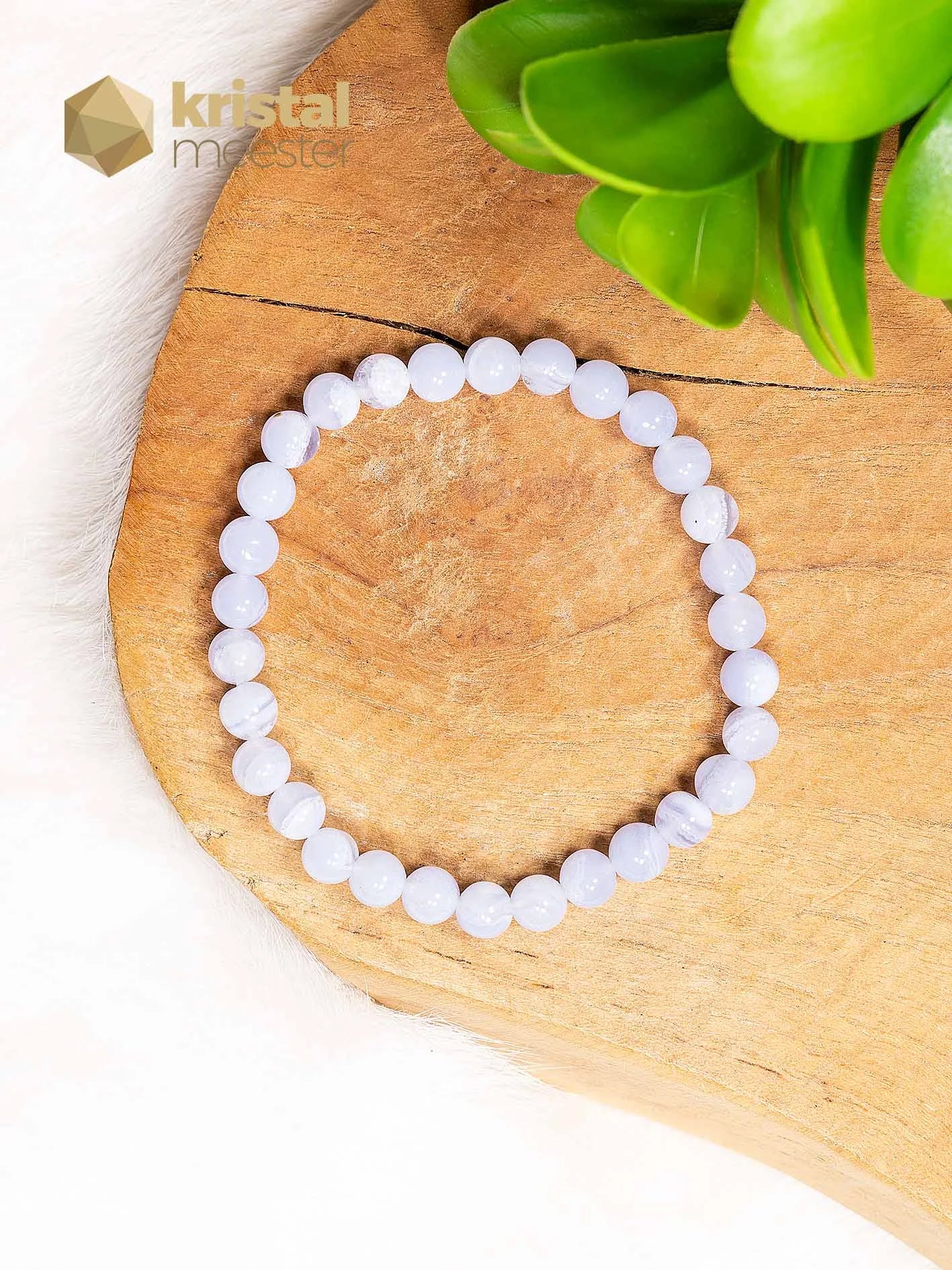 Blauwe Chalcedoon Kogelarmband - 6 mm