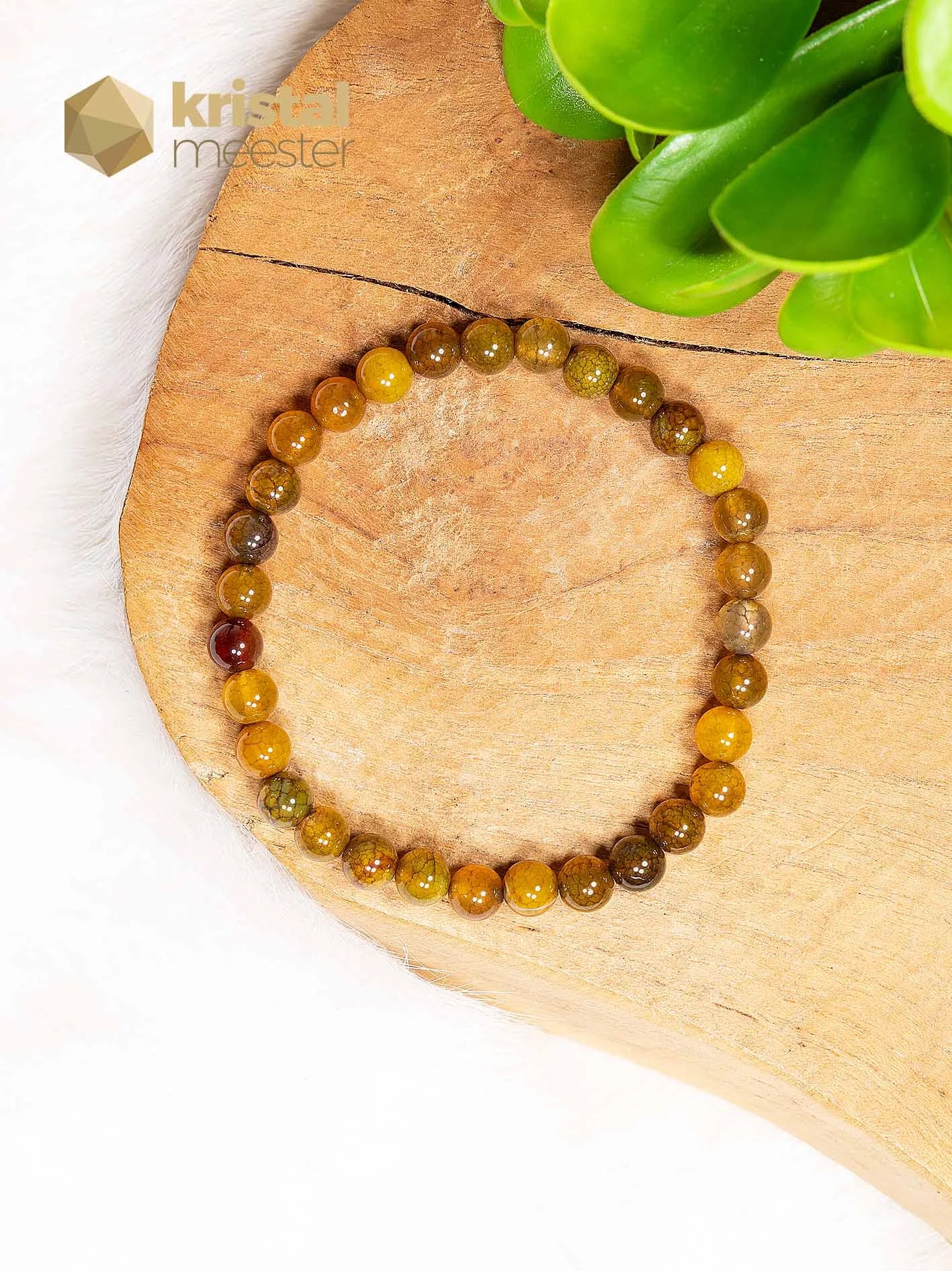 Gele Agaat Kogelarmband - 6 mm