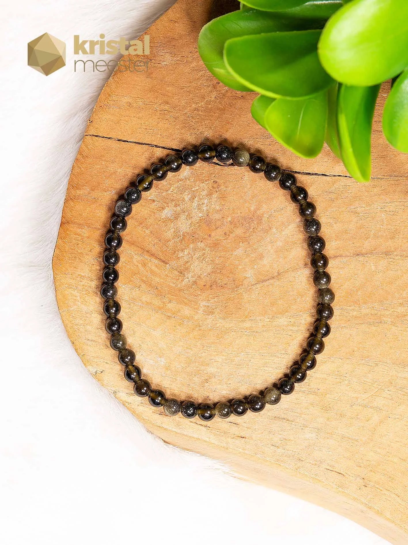 Goud Obsidiaan Kogelarmband - 4 mm