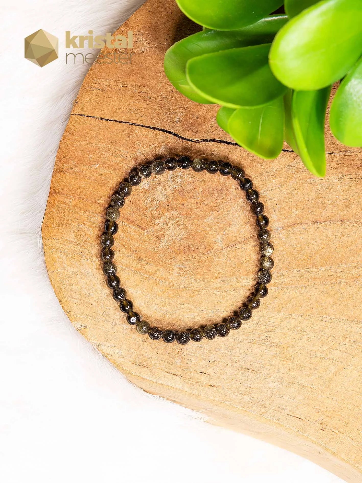 Goud Obsidiaan Kogelarmband - 4 mm - Kind