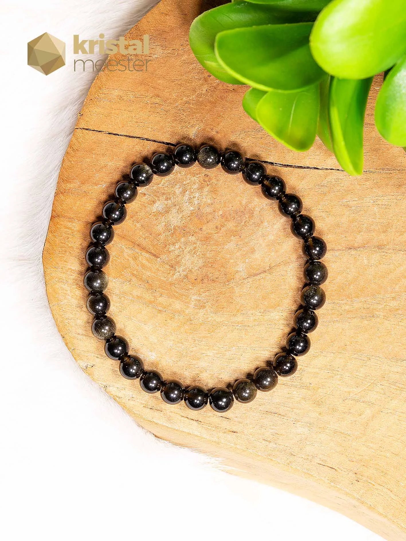 Goud Obsidiaan Kogelarmband - 6 mm
