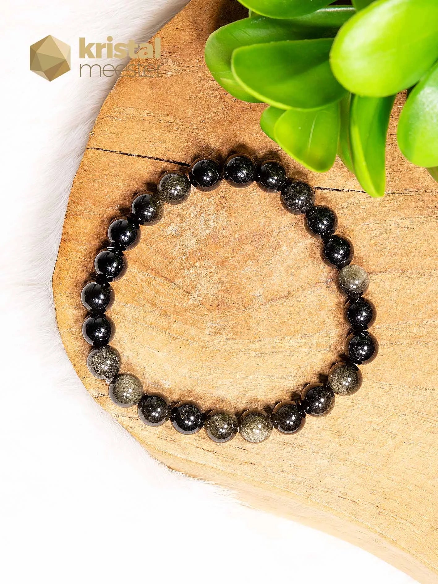 Goud Obsidiaan Kogelarmband - 8 mm