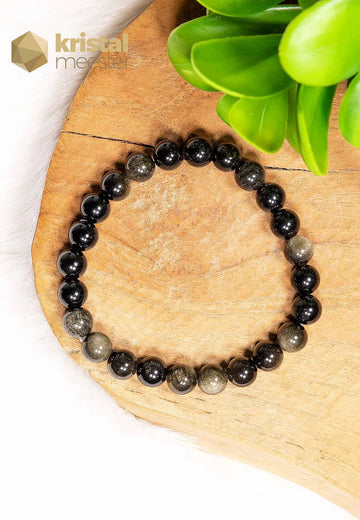 Gold Obsidian Ball Bracelet - 8 mm