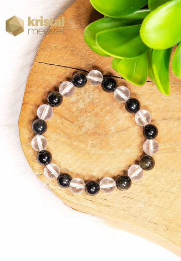 Goud Obsidiaan en Bergkristal Kogelarmband - 8 mm