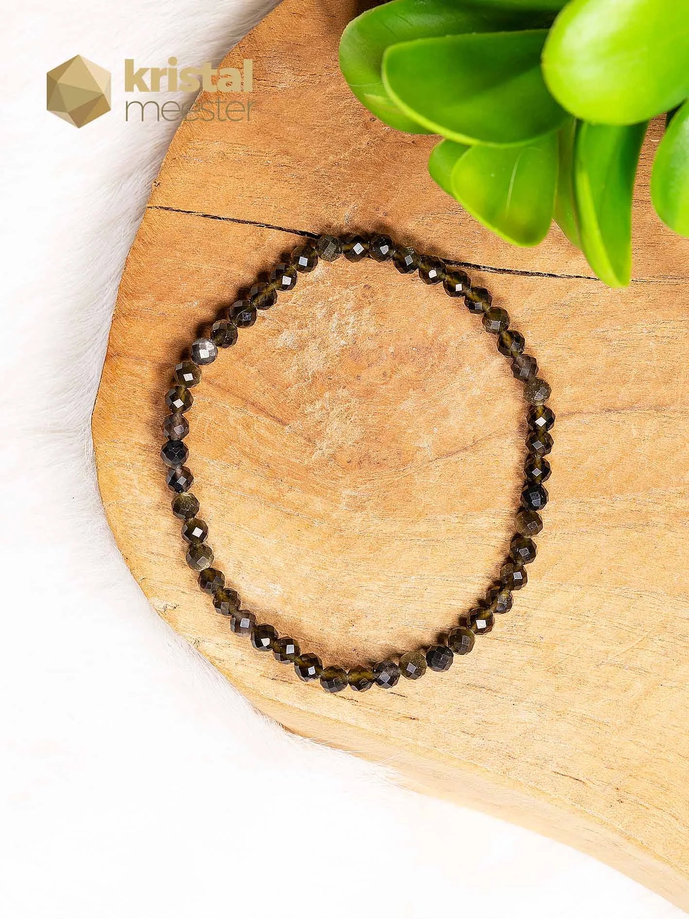 Goud Obsidiaan facet geslepen armband - 4 mm