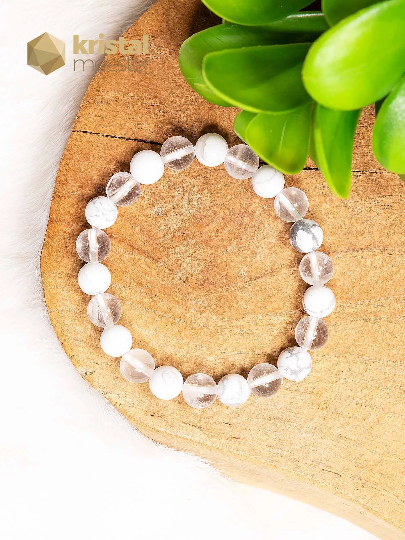 Howlite and Rock Crystal Ball Bracelet - 8 mm