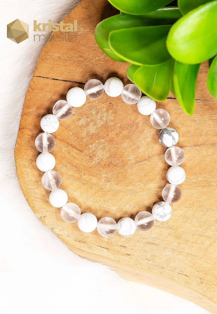 Howlite and Rock Crystal Ball Bracelet - 8 mm