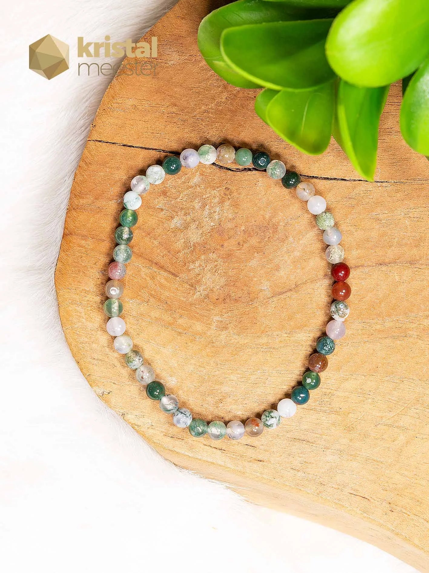 India Agate Ball Bracelet - 4 mm