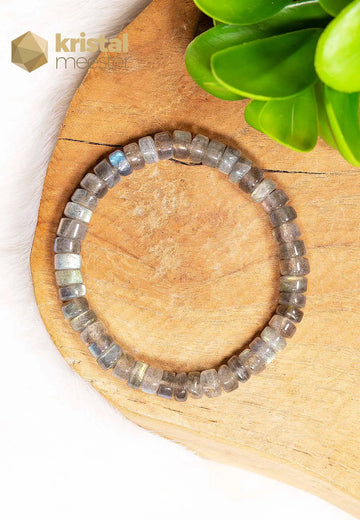 Labradoriet armband plat rond - 7 mm