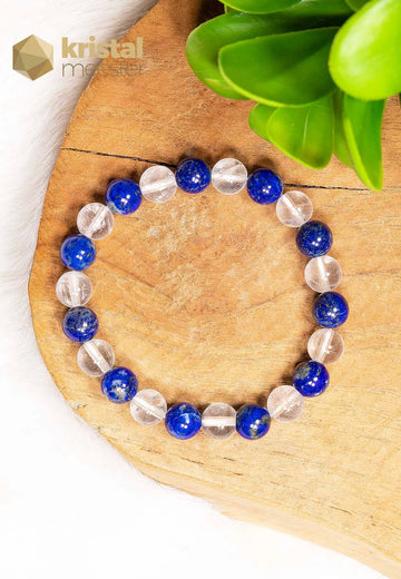 Lapis Lazuli and Rock Crystal Ball Bracelet - 8 mm