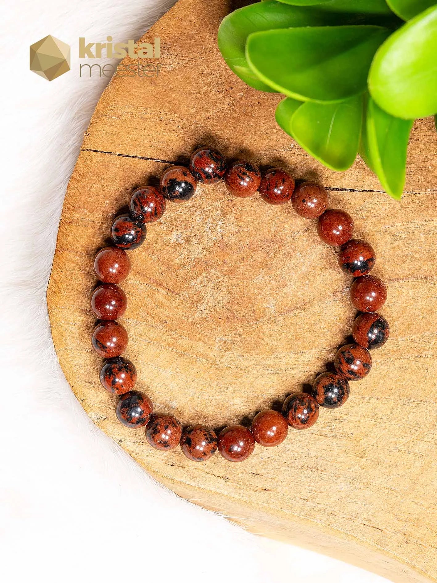 Mahonie Obsidiaan Kogelarmband  - 8 mm