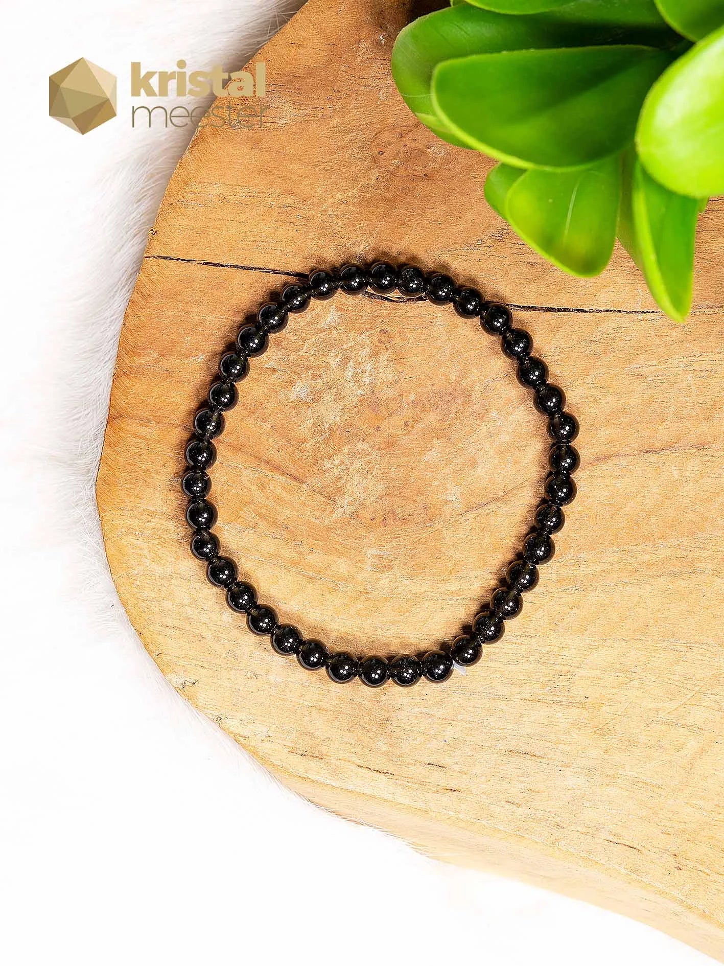 Obsidiaan Kogelarmband - 4 mm