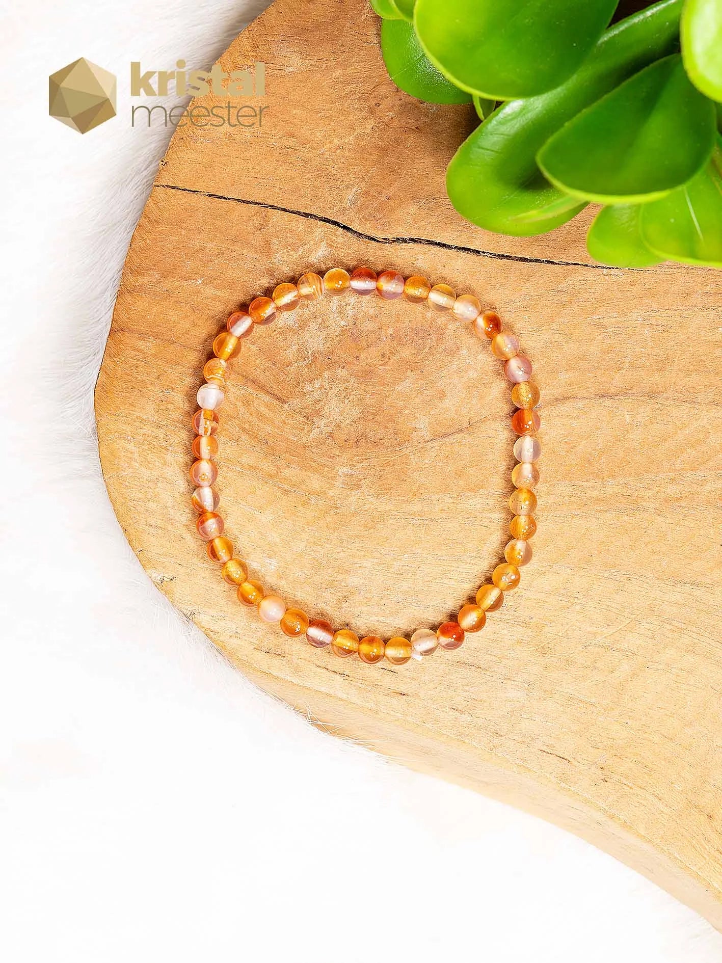 Agaat Oranje Kogelarmband - 4 mm