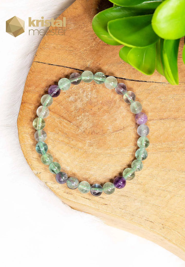 Regenboog Fluoriet kogelarmband - 6 mm