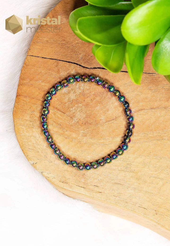 Hematiet Regenboog Kogelarmband - 4 mm - Behandeld - Kind