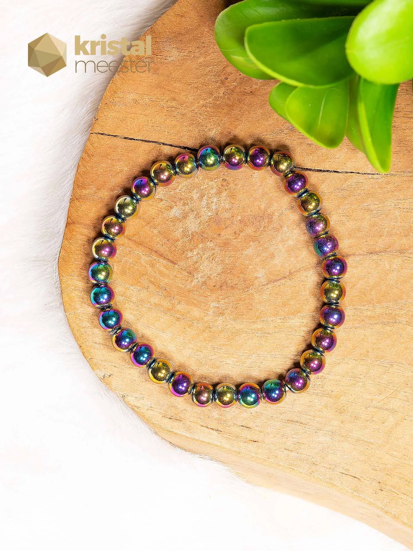 Hematiet Regenboog Kogelarmband - 6 mm (Behandeld)