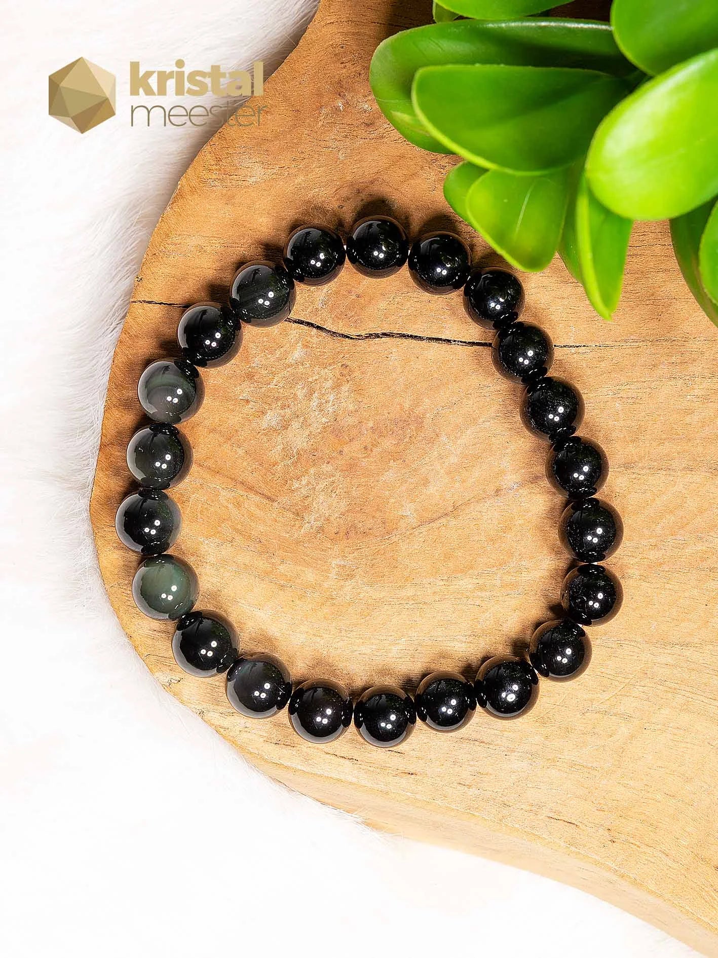 Regenboog Obsidiaan Kogelarmband - 10 mm