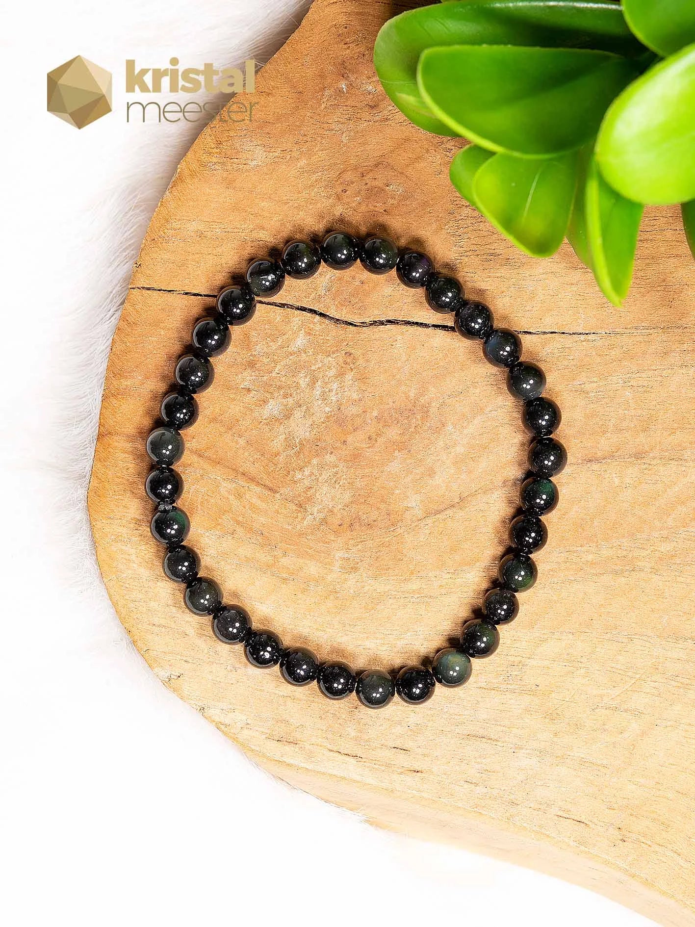 Regenboog Obsidiaan Kogelarmband - 6 mm