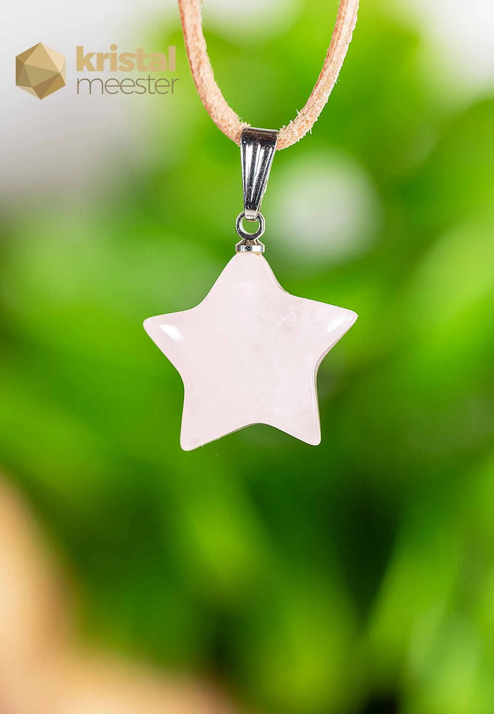 Rozenkwarts Ster hanger met zilver oog
