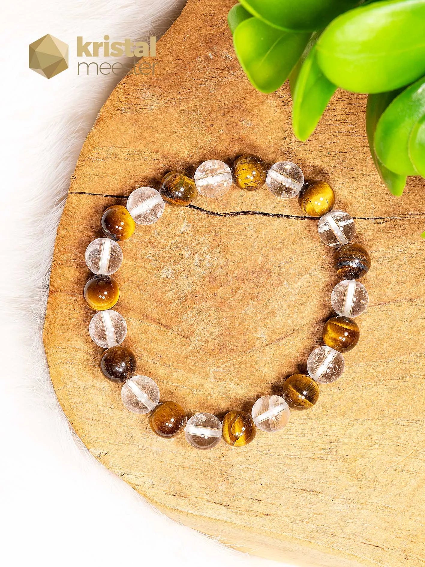 Tijgeroog & Bergkristal Kogelarmband - 8 mm