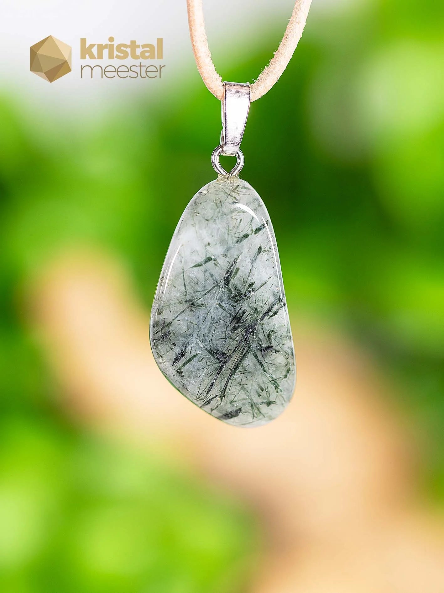 Actinolite Quartz EX Pendant with silver loop - no. 3