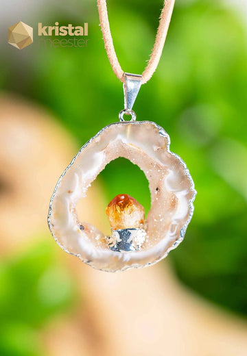 Agate Geode with Citrine (heat treated) in silver - pendant no. 1