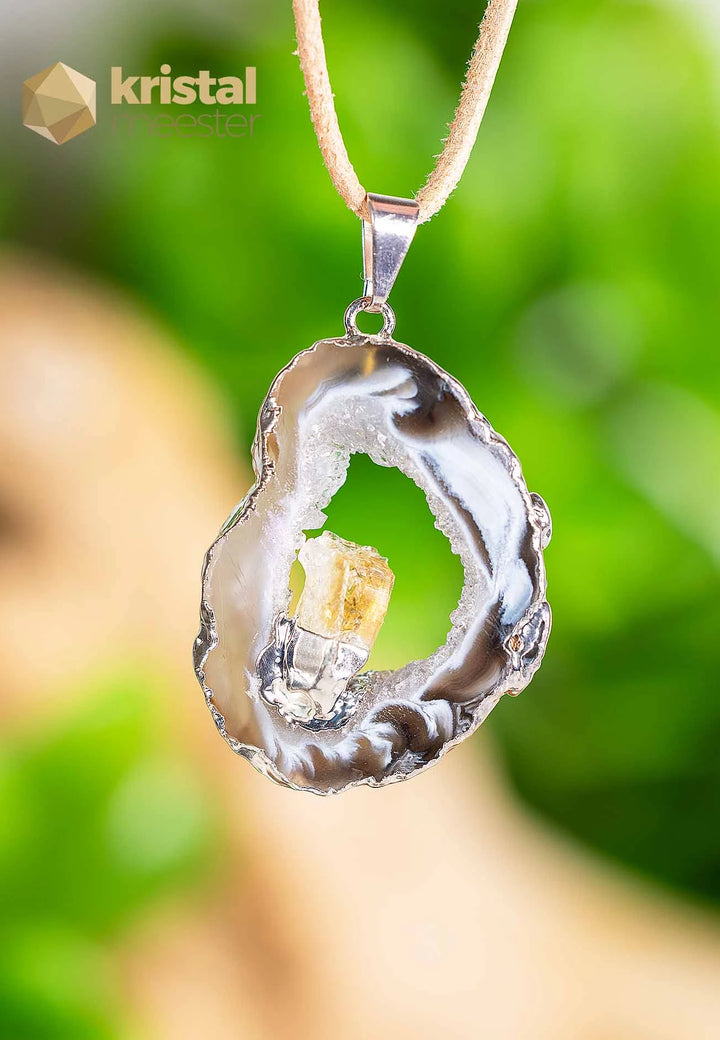 Agate Geode with Citrine (heat treated) in silver - pendant no. 2