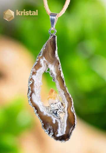 Agaat Geode met Citrien (verhit)  in zilver - hanger nr. 3