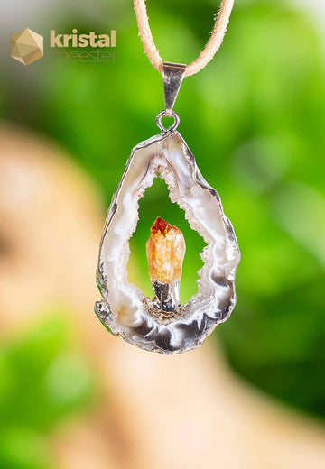 Agaat Geode met Citrien (verhit)  in zilver - hanger nr. 4