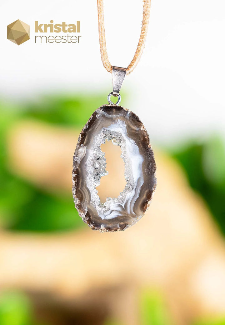 Agaat Geode hanger met zilver oog - nr. 1