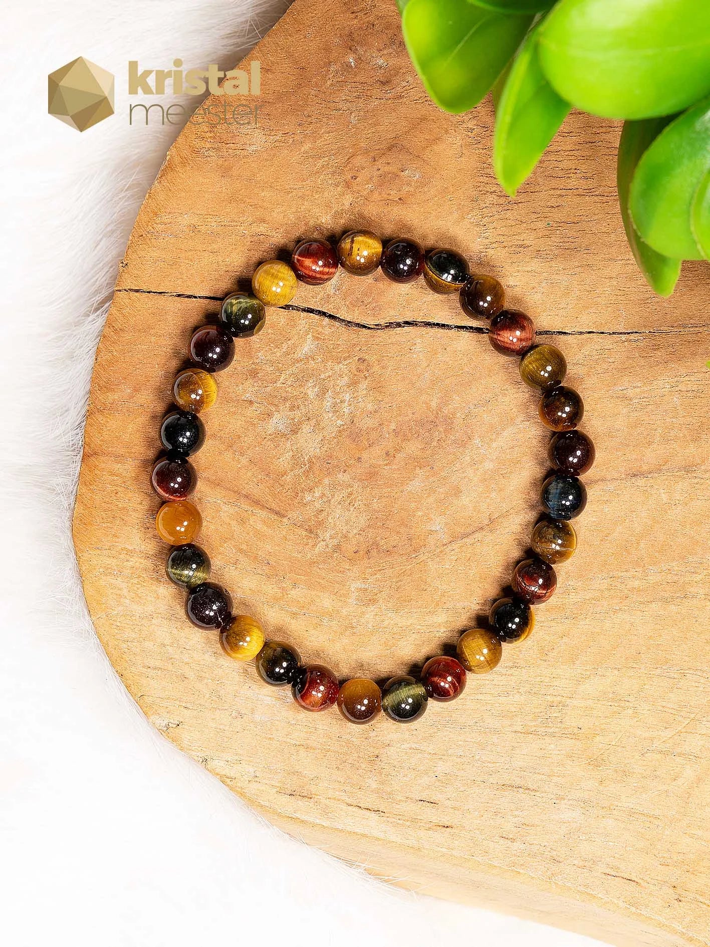 Tijgeroog Drie Kleuren Kogelarmband - 6 mm