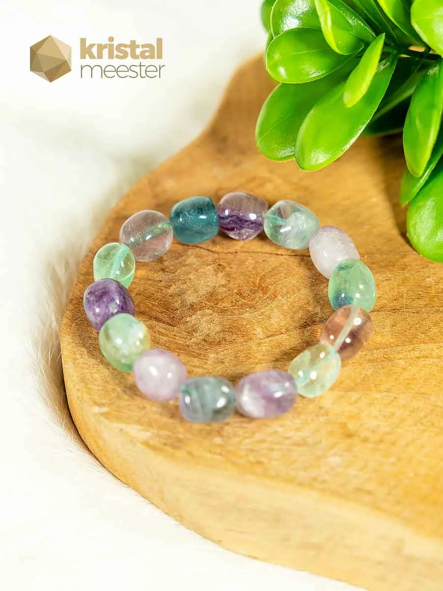 Regenboog Fluoriet nuggetarmband