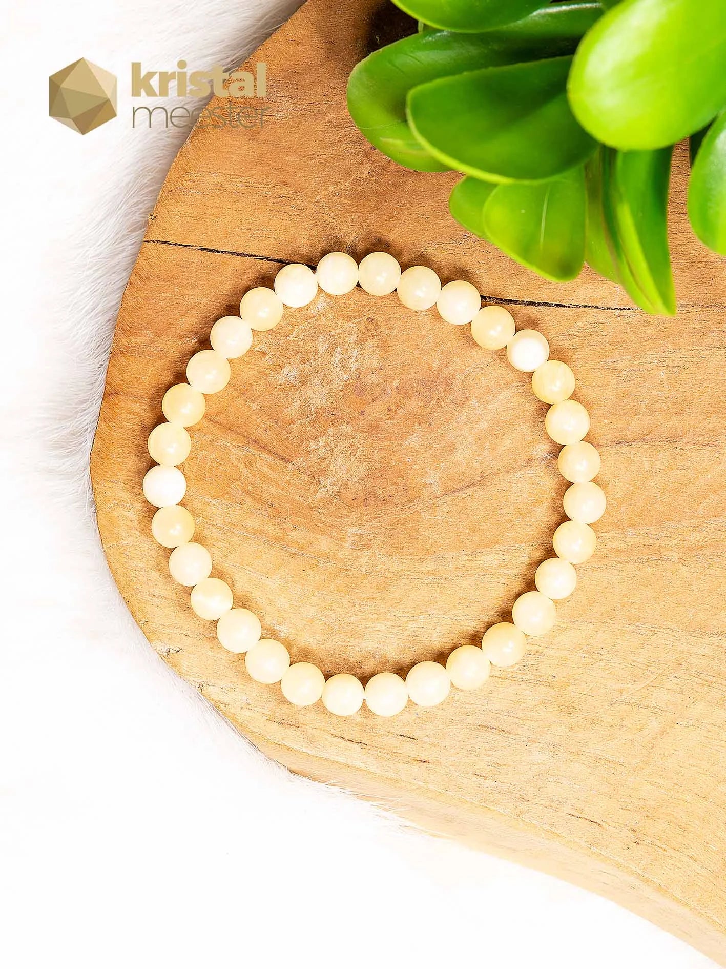 Gele Calciet Kogelarmband - 6 mm