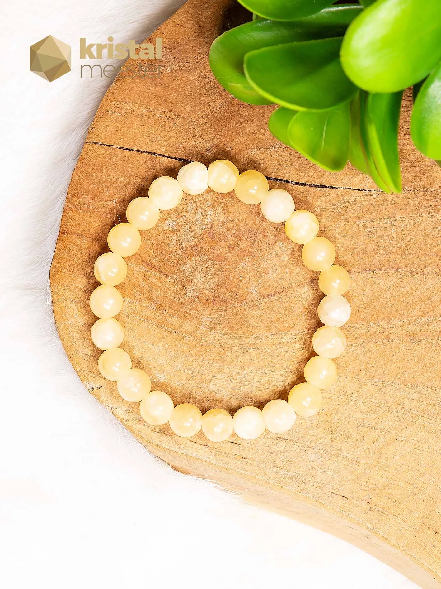 Gele Calciet Kogelarmband - 8 mm