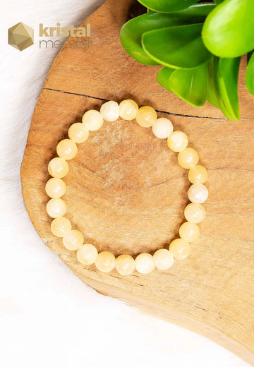 Gele Calciet Kogelarmband - 8 mm
