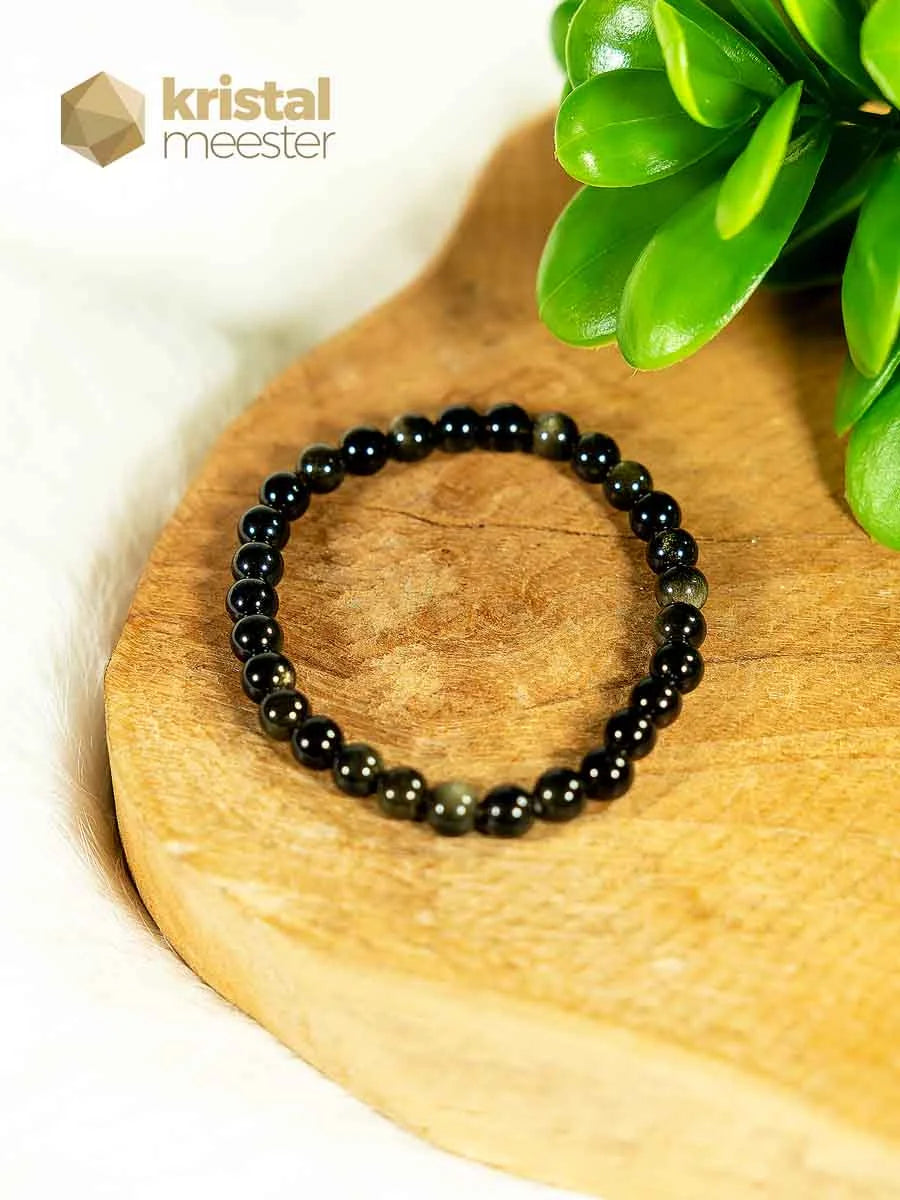 Goud Obsidiaan Kogelarmband - 6 mm